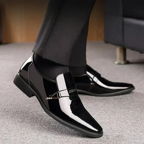 Men's Leather Oxford Shoes Slip On Business Dress Loafers with Pointed Toe